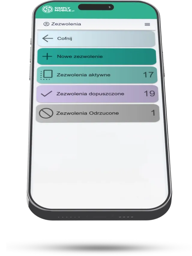 Simply Mobile – moduł pozwolenia pracy – widok listy zezwoleń
